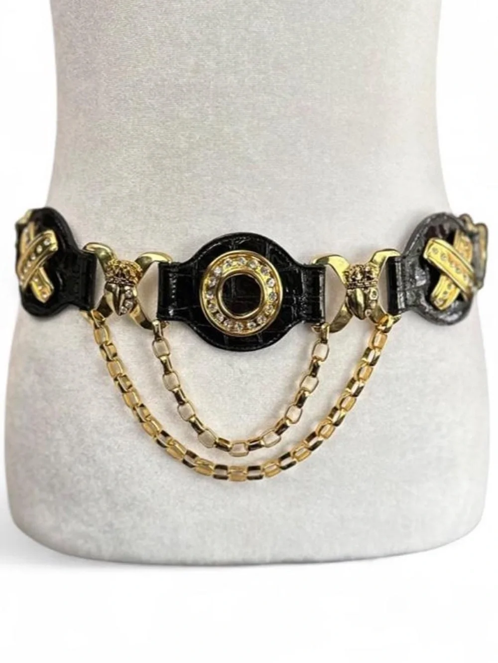 Vintage Cache belt with Streets Ahead hardware glam cascading chains